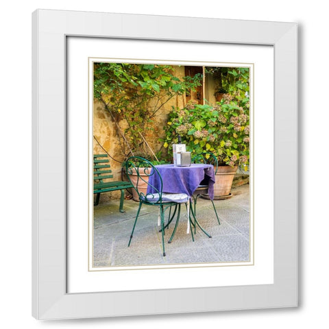 Italy-Tuscany-Pienza Restaurant outside dining along the streets White Modern Wood Framed Art Print with Double Matting by Eggers, Julie