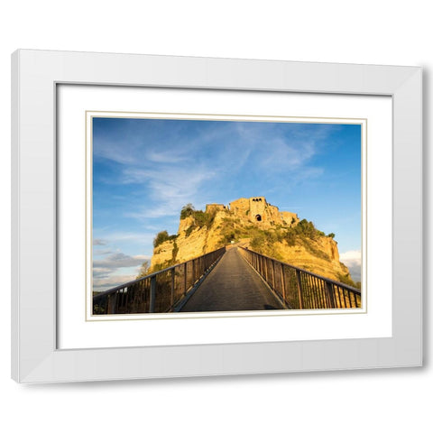 Italy-Tuscany-Civita di Bagnoregio Evening view of the bridge White Modern Wood Framed Art Print with Double Matting by Eggers, Julie