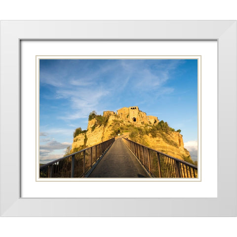 Italy-Tuscany-Civita di Bagnoregio Evening view of the bridge White Modern Wood Framed Art Print with Double Matting by Eggers, Julie