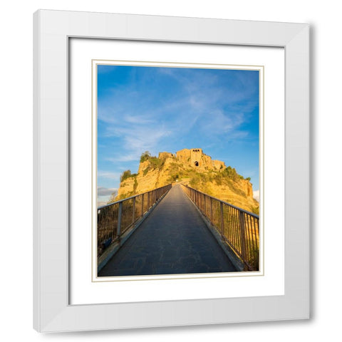 Italy-Tuscany-Civita di Bagnoregio Evening view of the bridge White Modern Wood Framed Art Print with Double Matting by Eggers, Julie