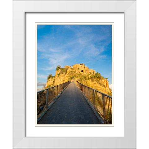 Italy-Tuscany-Civita di Bagnoregio Evening view of the bridge White Modern Wood Framed Art Print with Double Matting by Eggers, Julie
