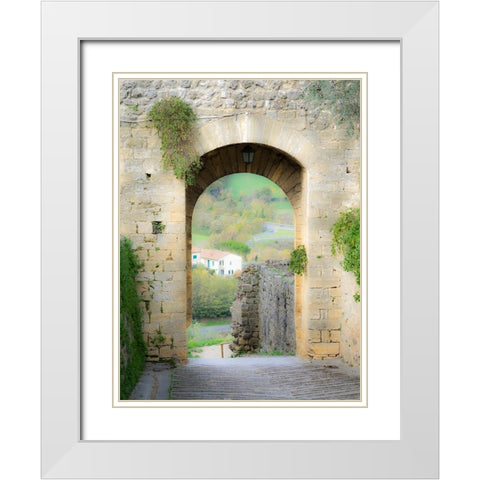 Italy-Chianti-Monteriggioni Looking out an arched entrance into the walled town White Modern Wood Framed Art Print with Double Matting by Eggers, Julie