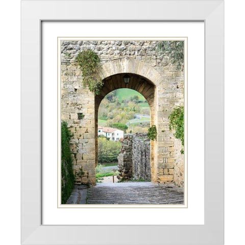 Italy-Chianti-Monteriggioni Looking out an arched entrance into the walled town White Modern Wood Framed Art Print with Double Matting by Eggers, Julie