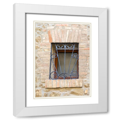 Italy-Tuscany-Province of Siena-Montalcino Iron-barred window White Modern Wood Framed Art Print with Double Matting by Eggers, Julie