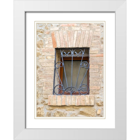 Italy-Tuscany-Province of Siena-Montalcino Iron-barred window White Modern Wood Framed Art Print with Double Matting by Eggers, Julie
