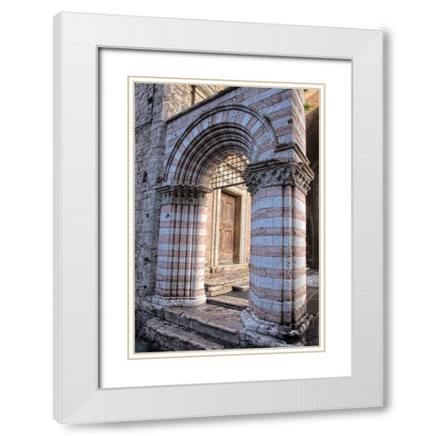 Italy- Umbria- Perugia. Striped archway near the Cathedral of San Lorenzo in Piazza IV Novembre. White Modern Wood Framed Art Print with Double Matting by Eggers, Julie