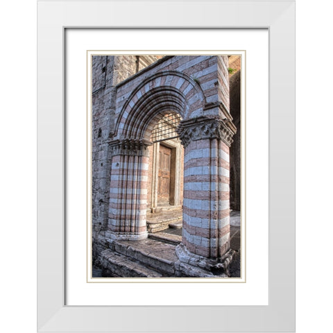 Italy- Umbria- Perugia. Striped archway near the Cathedral of San Lorenzo in Piazza IV Novembre. White Modern Wood Framed Art Print with Double Matting by Eggers, Julie