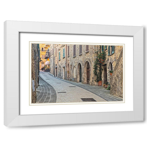 Italy- Umbria. Street leading up to the main square in the historic town of Montone. White Modern Wood Framed Art Print with Double Matting by Eggers, Julie