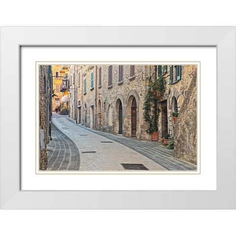 Italy- Umbria. Street leading up to the main square in the historic town of Montone. White Modern Wood Framed Art Print with Double Matting by Eggers, Julie