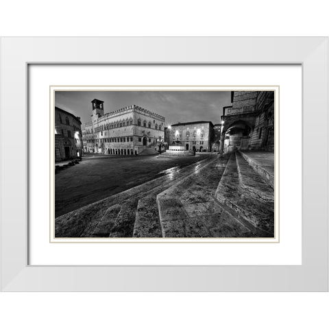 Italy- Umbria- Perugia. Palazzo dei Priori and the Fontana Maggiore White Modern Wood Framed Art Print with Double Matting by Eggers, Julie