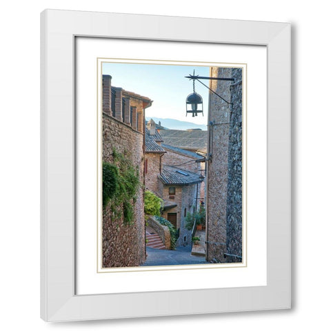 Italy- Umbria. Homes along the streets of Assisi. White Modern Wood Framed Art Print with Double Matting by Eggers, Julie