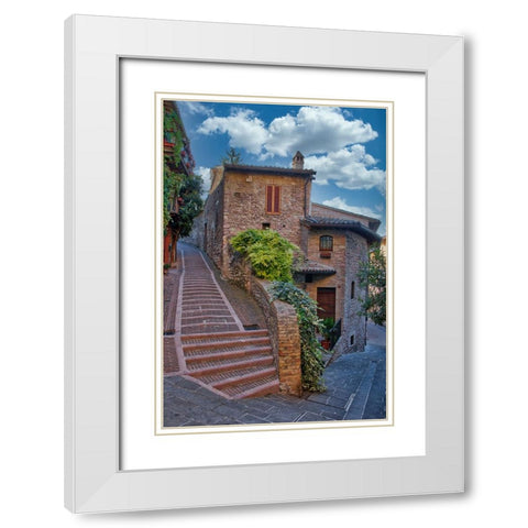 Italy- Umbria. Homes along the streets of Assisi. White Modern Wood Framed Art Print with Double Matting by Eggers, Julie