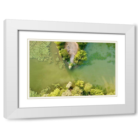 Italy-Mantua-Mantua Lake aerial view, White Modern Wood Framed Art Print with Double Matting by Molinari, Michele