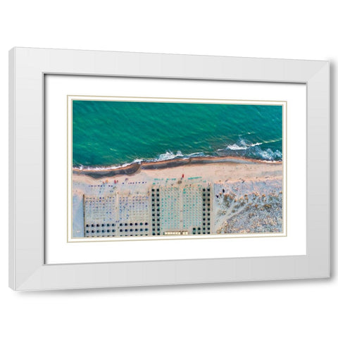 Italy-Tuscany-Torre del Lago Puccini-boathouse and neatly ordered beach chairs and umbrellas White Modern Wood Framed Art Print with Double Matting by Molinari, Michele