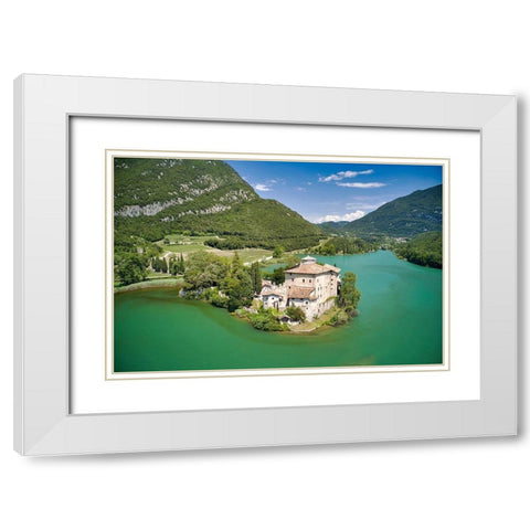 Italy-Trentino-castle and Toblino Lake White Modern Wood Framed Art Print with Double Matting by Molinari, Michele