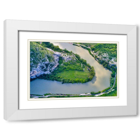 Italy-Adige river bend and vineyards White Modern Wood Framed Art Print with Double Matting by Molinari, Michele