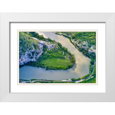 Italy-Adige river bend and vineyards White Modern Wood Framed Art Print with Double Matting by Molinari, Michele