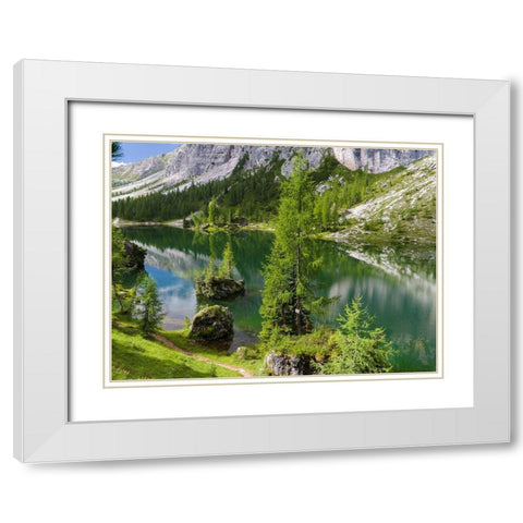 Lago de Federa at Croda da Lago in the Dolomites of the Veneto near Cortina dAmpezzo  White Modern Wood Framed Art Print with Double Matting by Zwick, Martin
