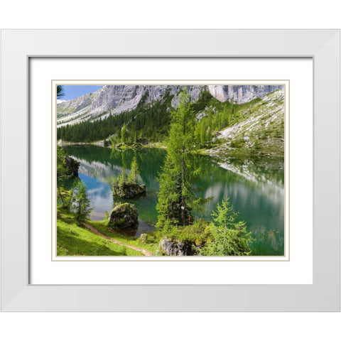 Lago de Federa at Croda da Lago in the Dolomites of the Veneto near Cortina dAmpezzo  White Modern Wood Framed Art Print with Double Matting by Zwick, Martin