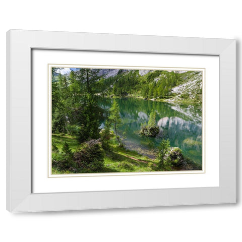 Lago de Federa at Croda da Lago in the Dolomites of the Veneto near Cortina dAmpezzo  White Modern Wood Framed Art Print with Double Matting by Zwick, Martin