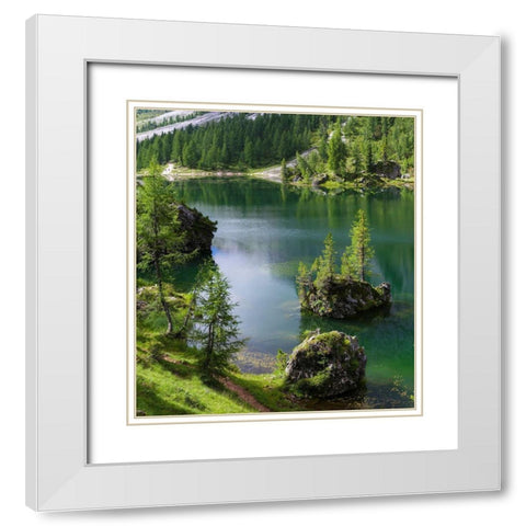 Lago de Federa at Croda da Lago in the Dolomites of the Veneto near Cortina dAmpezzo  White Modern Wood Framed Art Print with Double Matting by Zwick, Martin