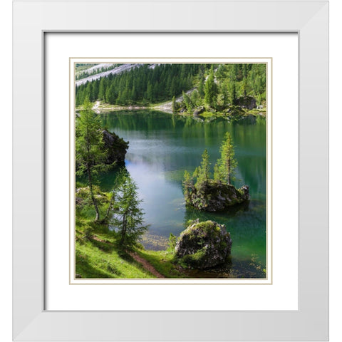 Lago de Federa at Croda da Lago in the Dolomites of the Veneto near Cortina dAmpezzo  White Modern Wood Framed Art Print with Double Matting by Zwick, Martin