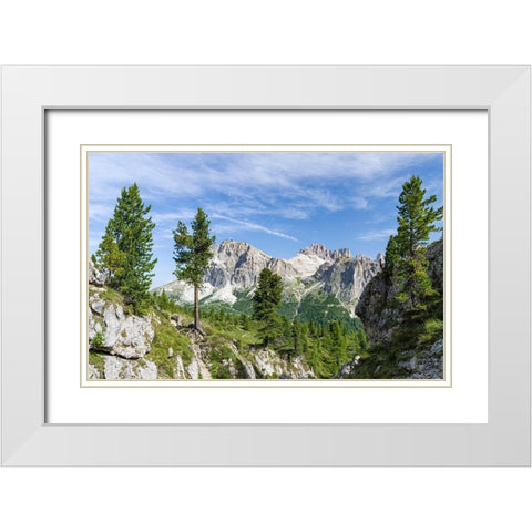 Dolomites at Falzarego mountain pass-Lagazuoi-Fanes and Monte Cavallo White Modern Wood Framed Art Print with Double Matting by Zwick, Martin