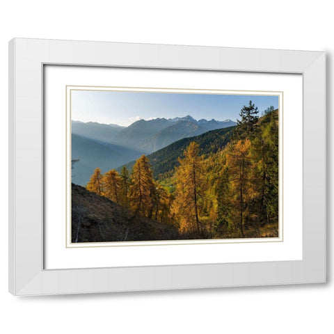 Peaks of Presanella mountain range above Val Rendena-seen from Brenta mountain range Italy White Modern Wood Framed Art Print with Double Matting by Zwick, Martin