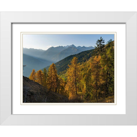 Peaks of Presanella mountain range above Val Rendena-seen from Brenta mountain range Italy White Modern Wood Framed Art Print with Double Matting by Zwick, Martin