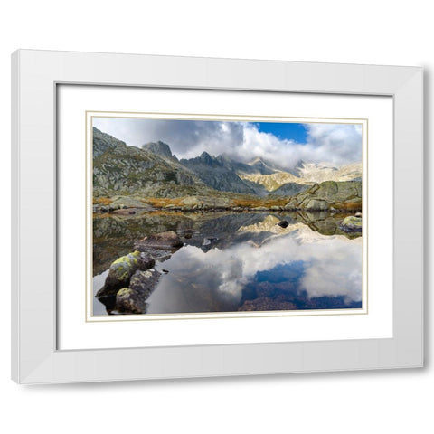 Lago Nero in the Presanella mountain range-Parco Naturale Adamello-Brenta-Trentino-Italy-Val Renden White Modern Wood Framed Art Print with Double Matting by Zwick, Martin