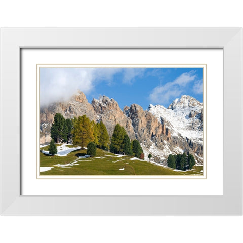 Geisler mountain range in the dolomites of the Groden Valley or Val Gardena in South Tyrol-Alto Adi White Modern Wood Framed Art Print with Double Matting by Zwick, Martin