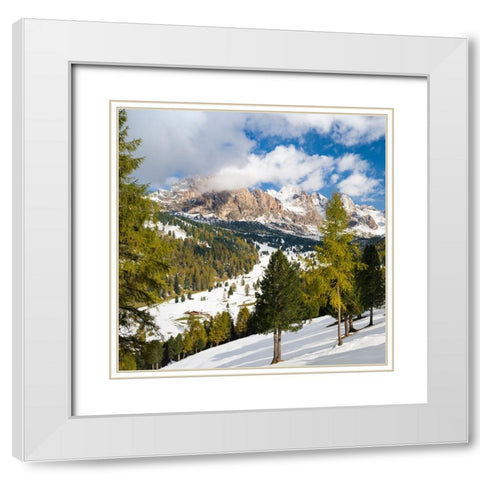 Geisler mountain range in the dolomites of the Groden Valley or Val Gardena in South Tyrol-Alto Adi White Modern Wood Framed Art Print with Double Matting by Zwick, Martin