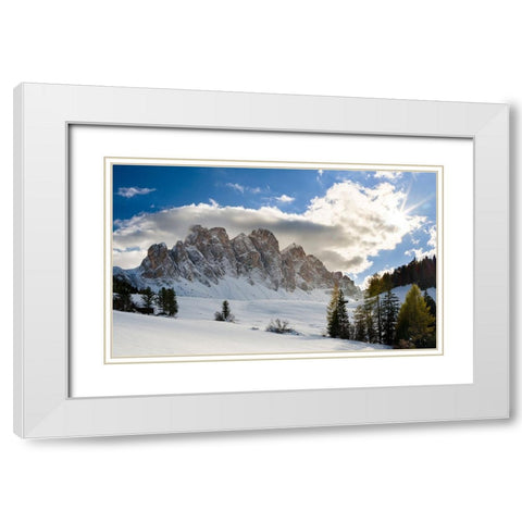 Geisler mountain range in the dolomites of the Villnoss Valley in South Tyrol-Alto Adige after an a White Modern Wood Framed Art Print with Double Matting by Zwick, Martin