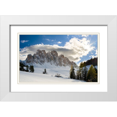 Geisler mountain range in the dolomites of the Villnoss Valley in South Tyrol-Alto Adige after an a White Modern Wood Framed Art Print with Double Matting by Zwick, Martin