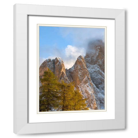 Geisler mountain range in the dolomites of the Villnoss Valley in South Tyrol-Alto Adige after an a White Modern Wood Framed Art Print with Double Matting by Zwick, Martin