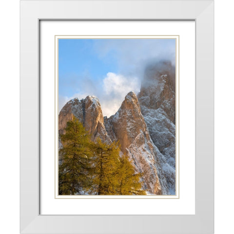 Geisler mountain range in the dolomites of the Villnoss Valley in South Tyrol-Alto Adige after an a White Modern Wood Framed Art Print with Double Matting by Zwick, Martin