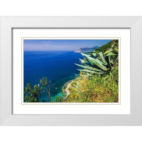 The Ligurian Sea from the Sentiero Azzurro (Blue Trail) near Vernazza-Cinque Terre-Liguria-Italy White Modern Wood Framed Art Print with Double Matting by Bishop, Russ