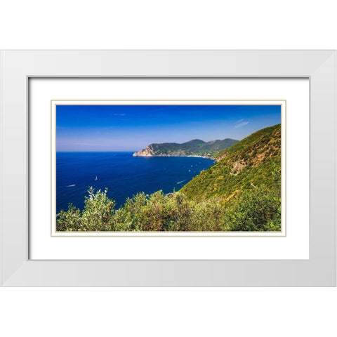 The Ligurian Sea from the Sentiero Azzurro (Blue Trail) near Vernazza-Cinque Terre-Liguria-Italy White Modern Wood Framed Art Print with Double Matting by Bishop, Russ