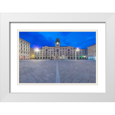Italy-Trieste-Piazza Unita dItalia at dawn White Modern Wood Framed Art Print with Double Matting by Tilley, Rob