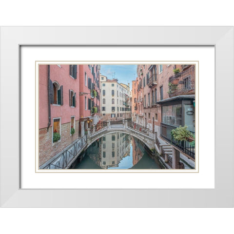 Italy-Venice Bridge over Canal White Modern Wood Framed Art Print with Double Matting by Tilley, Rob