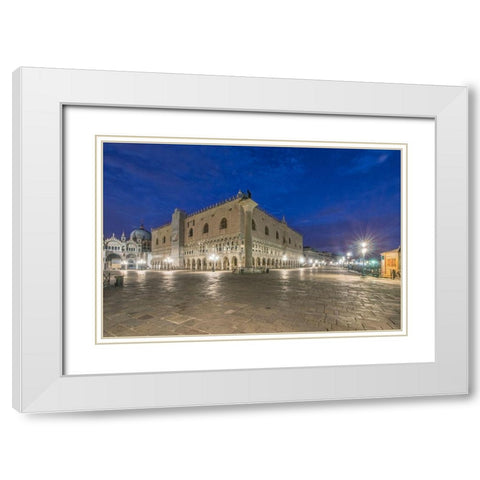 Italy-Venice Doges Palace at dawn White Modern Wood Framed Art Print with Double Matting by Tilley, Rob
