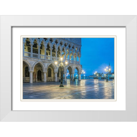 Italy-Venice Doges Palace at dawn White Modern Wood Framed Art Print with Double Matting by Tilley, Rob