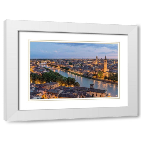 Italy-Verona Looking Down From Castello San Pietro at Twilight White Modern Wood Framed Art Print with Double Matting by Tilley, Rob