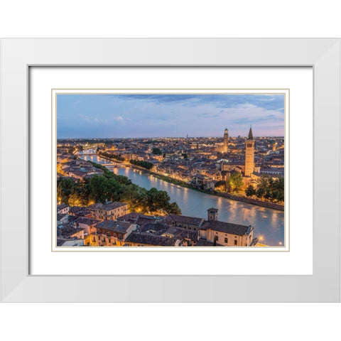 Italy-Verona Looking Down From Castello San Pietro at Twilight White Modern Wood Framed Art Print with Double Matting by Tilley, Rob