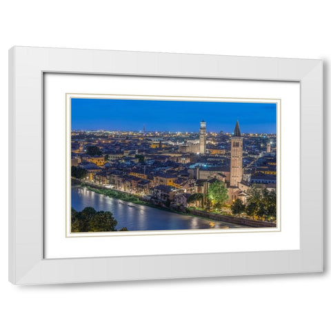 Italy-Verona Looking Down From Castello San Pietro at Twilight White Modern Wood Framed Art Print with Double Matting by Tilley, Rob