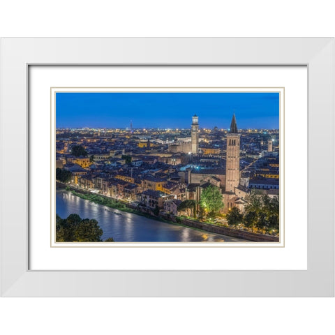Italy-Verona Looking Down From Castello San Pietro at Twilight White Modern Wood Framed Art Print with Double Matting by Tilley, Rob
