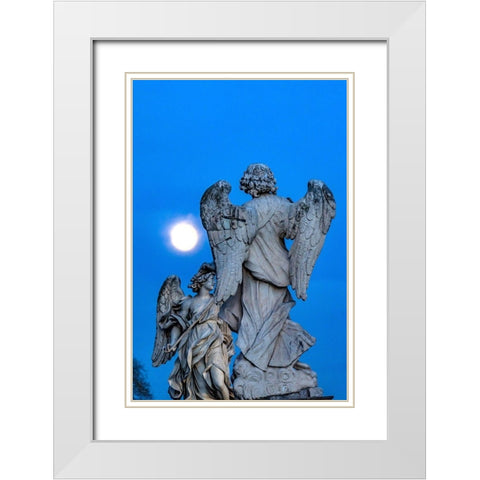 Moon Bernini Angels Castel Ponte Sant Angelo-Rome-Italy Gian Lorenzo Bernini White Modern Wood Framed Art Print with Double Matting by Perry, William
