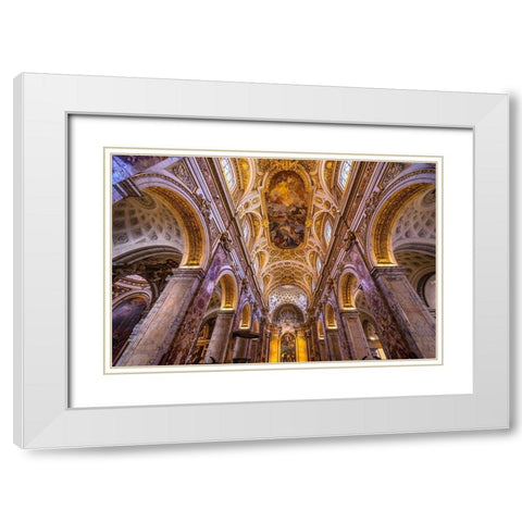 Tall Arches Nave Saint Louis of French Basilica Church-Rome-Italy  White Modern Wood Framed Art Print with Double Matting by Perry, William
