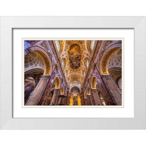 Tall Arches Nave Saint Louis of French Basilica Church-Rome-Italy  White Modern Wood Framed Art Print with Double Matting by Perry, William