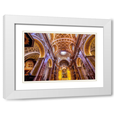 Tall Arches Nave Saint Louis of French Basilica Church-Rome-Italy  White Modern Wood Framed Art Print with Double Matting by Perry, William